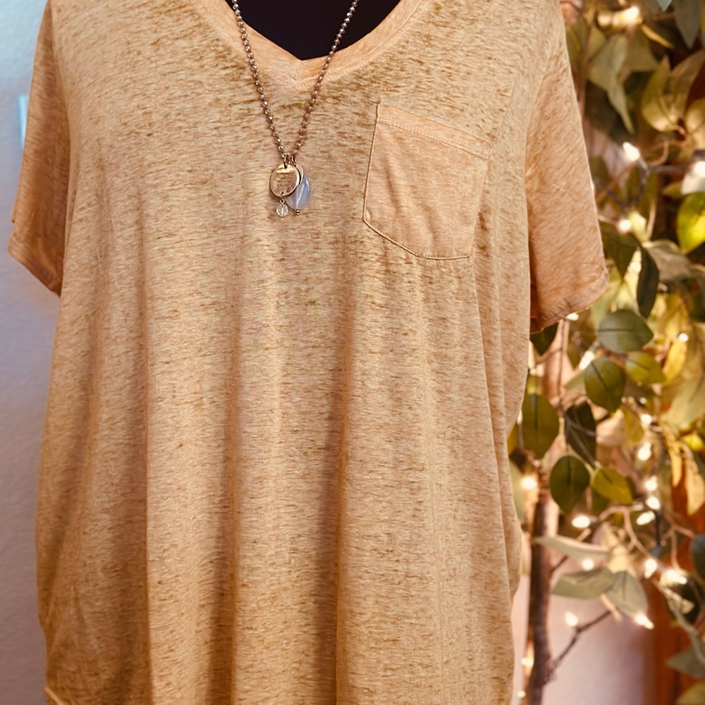 Casual Gold V neck Tee Shirt